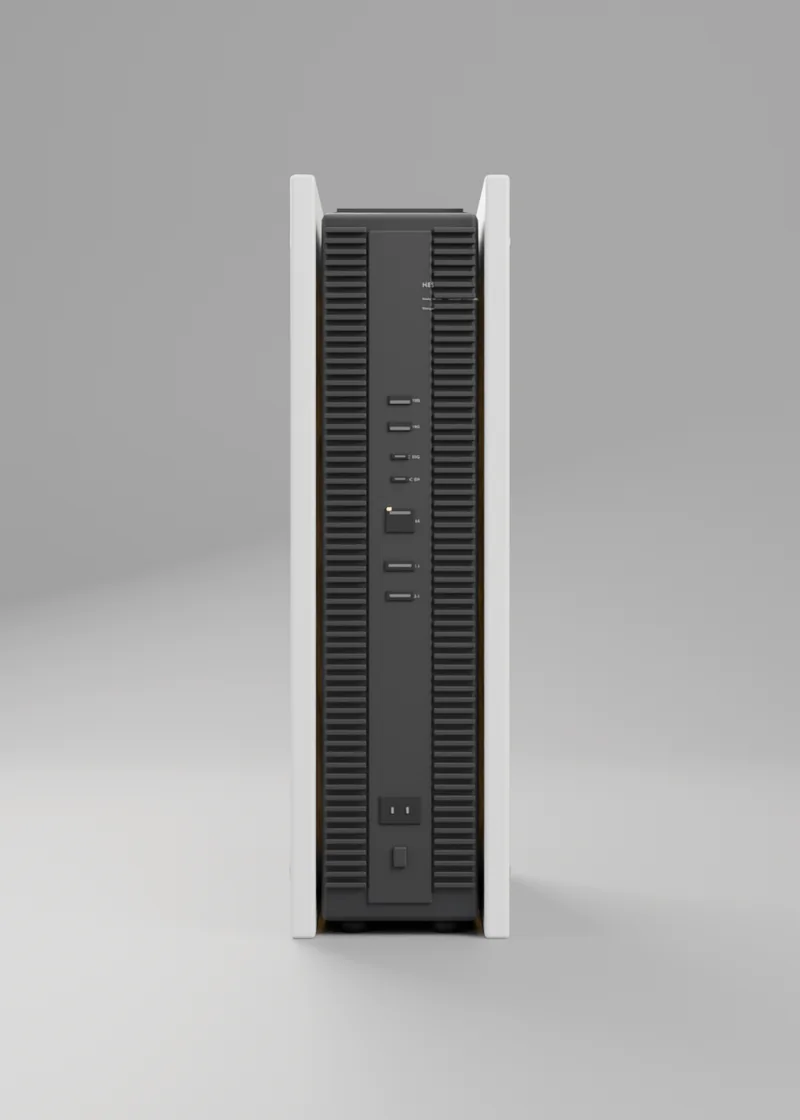 Rear view showing the ribbed spine and rear ports